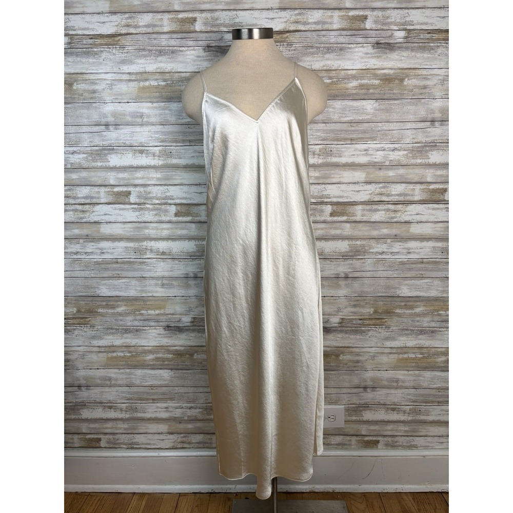 Express Satin Slip Dress Eggshell Cream Size L Spaghetti Strap Midi Silky